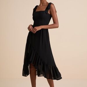 Lulus Tamryn Black Asymmetrical Ruffled Midi Dress - Size S